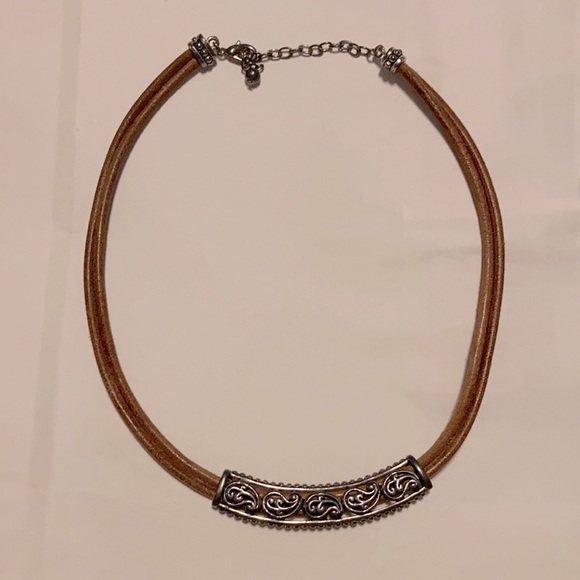 Vintage leather and metalwork necklace - Picture 1 of 3